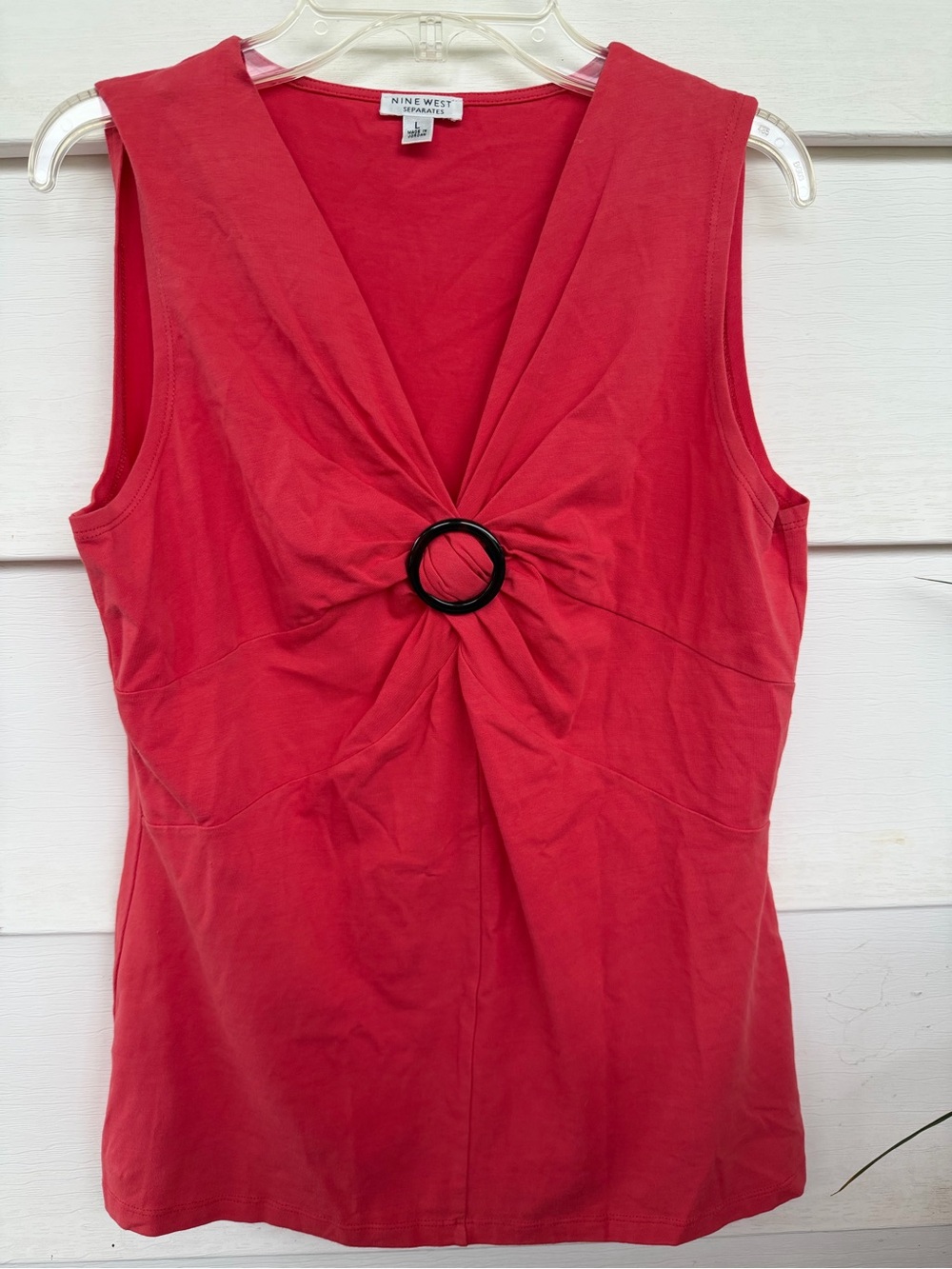 NWT Nine West Separates Red Sleeveless Ruched O-Ring Top - Size L